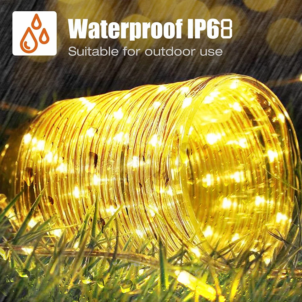 Solar LED String Lights Rope Tube Fairy Outdoor Garden Waterproof Camping Decor - Image 2 of 4