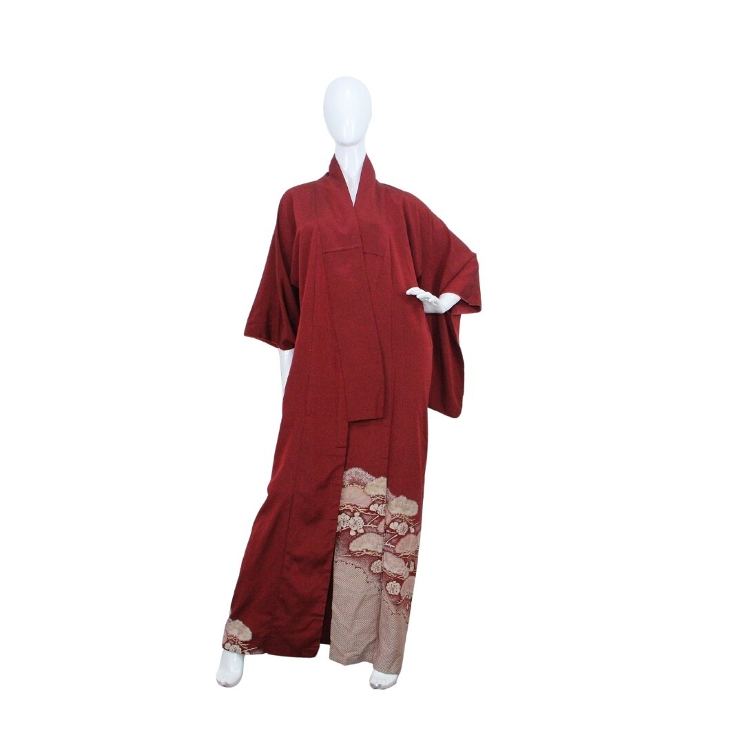 Vintage Maroon Japanese Kimono Size One Size