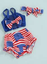 American Flag Memorial Day 4th of July 2 Piece Outfit Sleeveless Size 3T T57 