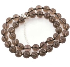 SMOKE QUARTZ BEAD Necklace LARGE 10 mm with 925 Silver extender 18+2