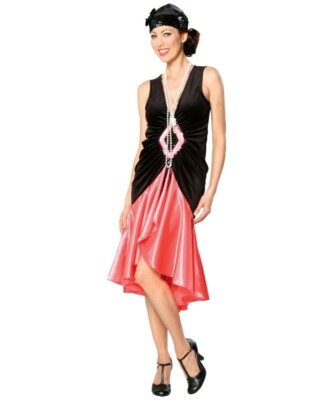 Puttin' on the Ritz 20's Flapper Gatsby Black Velve Coral Dress Adult Costume SM
