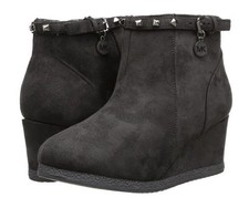 NIB Girls Michael Kors Charcoal Gray Suede Cara Studs Wedge Heel Ankle Boots 13