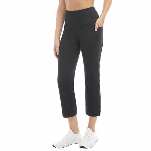 Jockey Ladies' Cropped Slit Flare Yoga Pants, Black Medium eBay