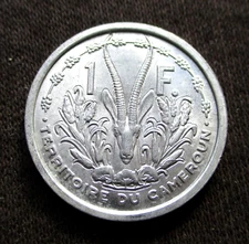 OLD 1 FRANC 1948 COIN OF FRANCE (FRENCH CAMEROON AFRICA) GAZELLA LEPTOCEROS