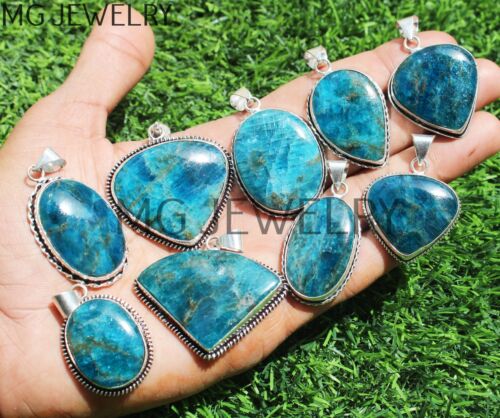 200 Pcs Lot Natural Apatite Gemstone 925 Silver Plated Pendants MFB319 - Picture 1 of 6