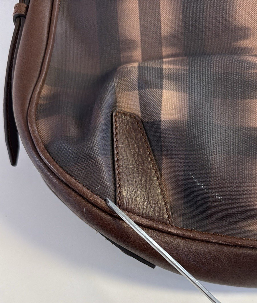 *Burberry Exploded Check Pattern Leather Trim Can… - image 6