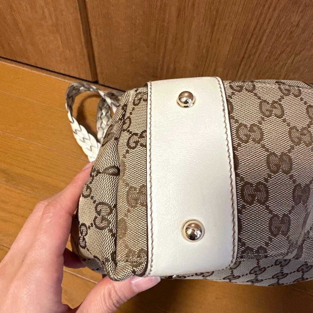 GUCCI GG Canvas Tote Bag Brown Large Vintage Authentic with Leather Handles thumbnail 7