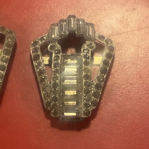 Coppia clip abito strass art deco vintage pietre baguette anni 30 così com'è - Foto 8 di 8