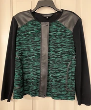 Ming Wang Knit Cardigan Jacket w/ Faux Leather Trim Size PXL