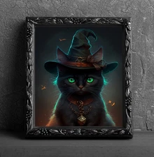 Black Cat Witch 8 x 10 Photograph Photo Picture Wall Hanging Halloween