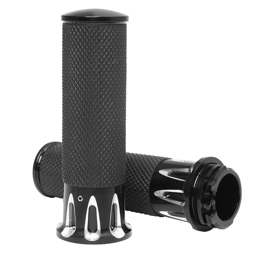 Black Motorcycle Handle Bar Hand Grips 1'' Fits For Harley Electra Glide Yamaha - Image 2 of 4