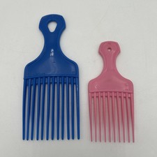Vintage 1980s USA Patent 4345608 Plastic Hair Pick Lift Comb Lot Of 2 Blue Pink
