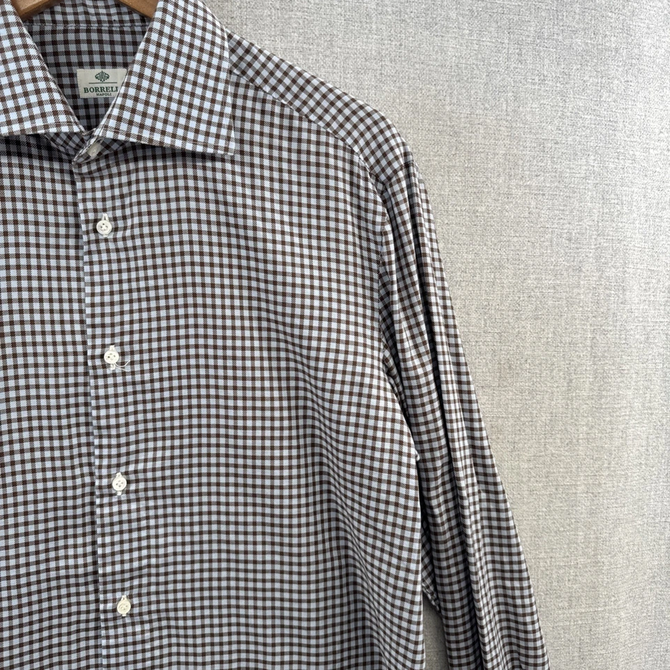 Camisa Luigi Borrelli Napoli Talla 16.5/42 Azul Sarga a Cuadros Manga Larga Abotonada Foto 3 de 4