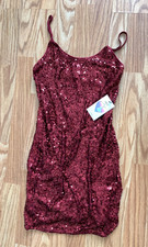 Red Sequin Spaghetti Strap Mini Dress New Size S