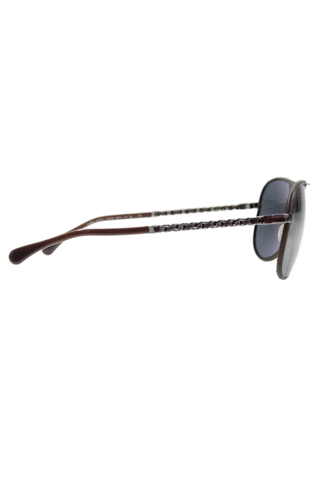 Chanel Womens Metal Braided Trim Aviator Sunglasses Brown Silver Tone - Image 3 of 4