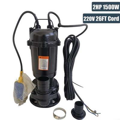 2HP 1500W Submersible Sump Pump Cast Iron Sewage Pump 6498GPH w/26ft Cord 220V