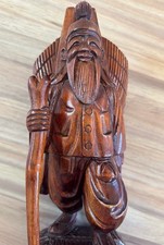 Large Vintage Asian Wood Carved Statue Old Man 13  