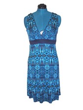 Tory Burch Sleeveless Silk Dress Size Medium V-Neck Floral Print Blue Black