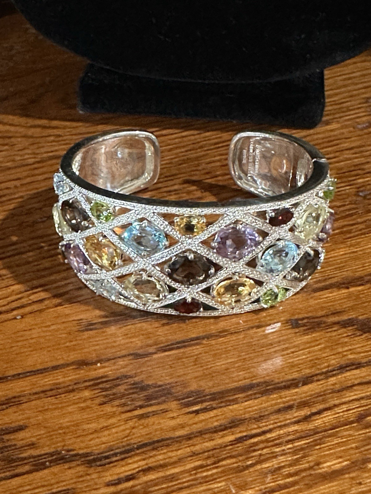 Sterling Silver 23 Count Multi Gemstone Wide Cuff… - image 1