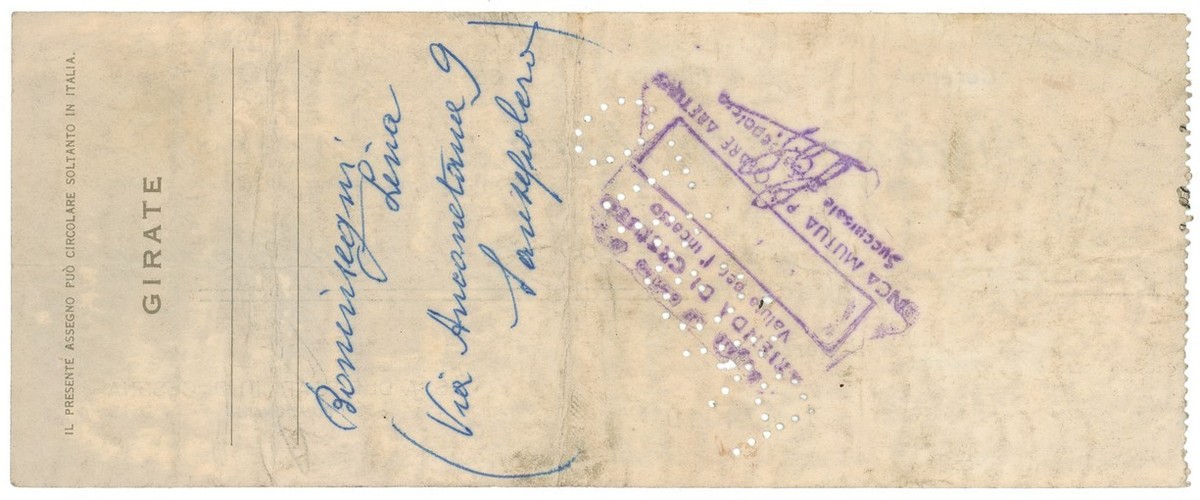 500 LIRE ASSEGNO BANCARIO TAGLIO FISSO BANCA POPOLARE DI CESENA 04