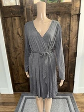 Women's Lightweight Short Robe Long Sleeve Belted Gray Small - 018
