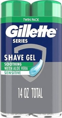 Gillette Series Soothing Shave Gel for Men with Aloe Vera, Twin Pack, 14 oz