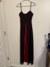 Red Black Dress with Lace and Sheer Overlay Size L