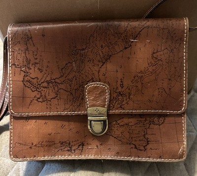 Patricia Nash Map Print Rust Crossbody Bag Buckle Accent Outer Pockets