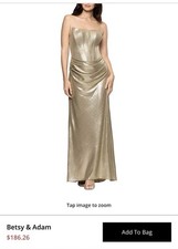 Betsy Adam Strapless Ruched Long Gown Gold Formal Party Dress Size 4