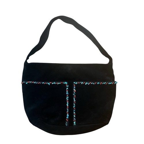 BOTTEGA VENETA Suede Black Shoulder Purse Stones Turquoise Rare Southwestern - Picture 2 of 10