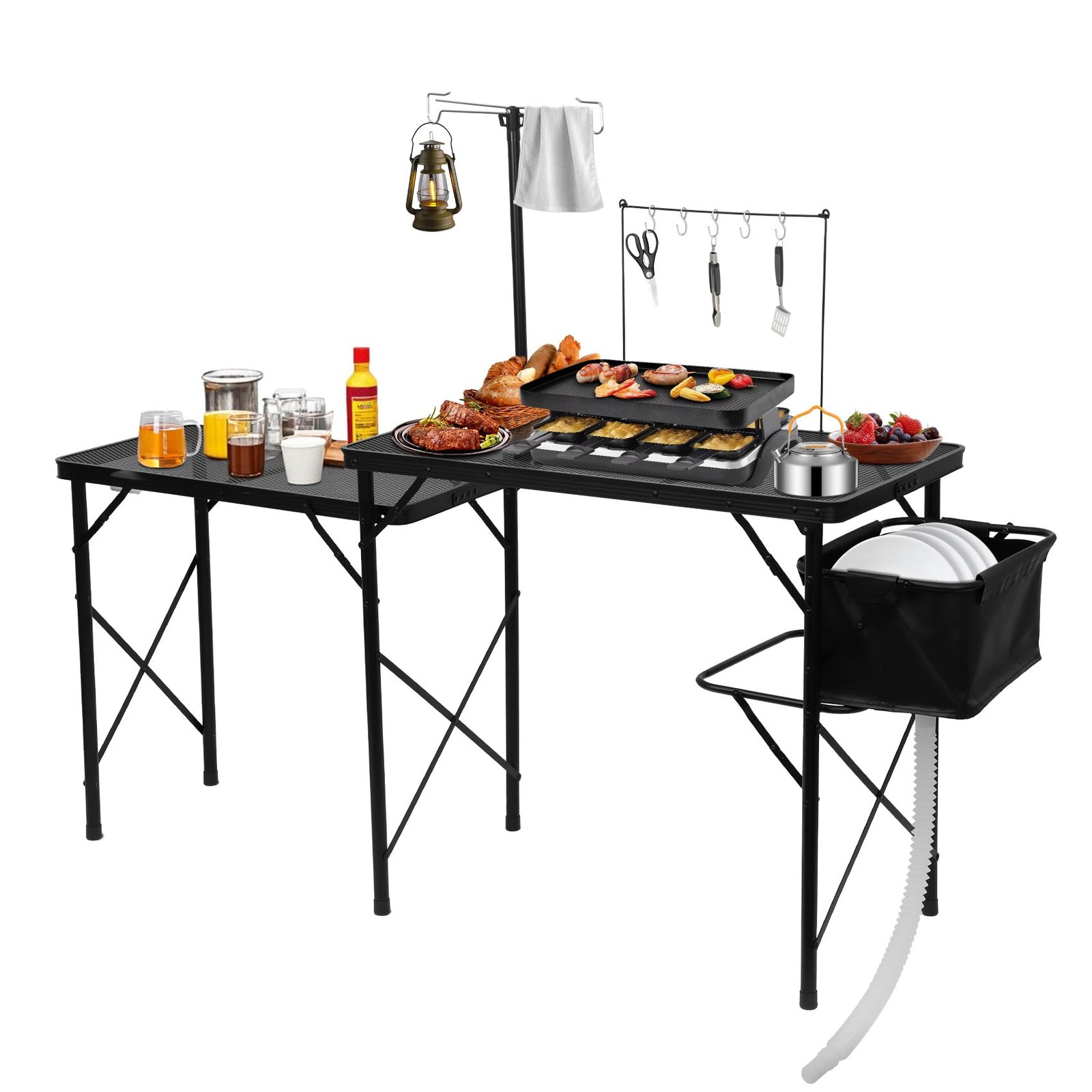 Camping Kitchen Table with Sink,Aluminum Kitchen Camping Table,Folding Portab...