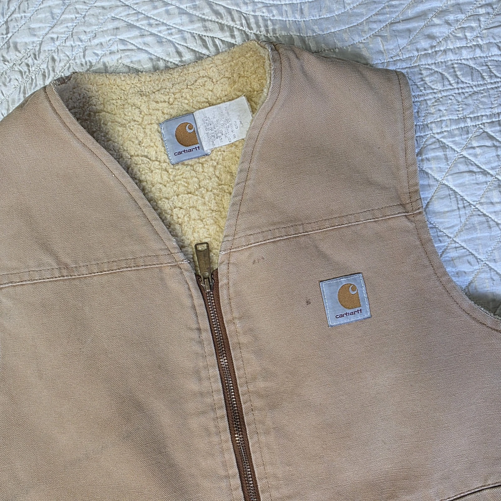 Vintage Distressed Carhartt Super Fleece Lined Vest Workwear Mens Large USA 90s