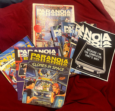 Paranoia RPG West End Games Lot 1984 Box Set + GM Screen + 2 Adventures Vintage