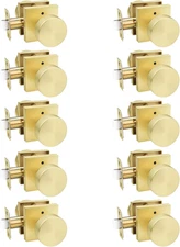 Gold Door Lock Interior Knobs, Brushed Brass Bedroom Door Locks, Keyless Privacy