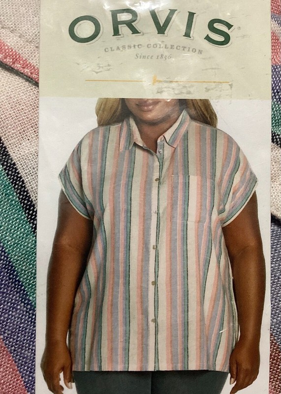 New ORVIS Womens Size 3X Short Sleeve Button Up LINEN Camp Shirt Top Blouse NWT