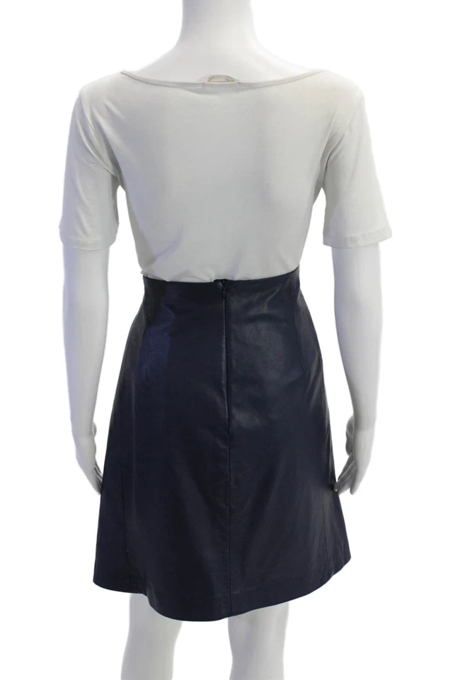 Carolina Herrera Mujer Espalda Cremallera Hasta la Rodilla Cuero Falda Lápiz Azul Marino Talla 10 Foto 3 de 4