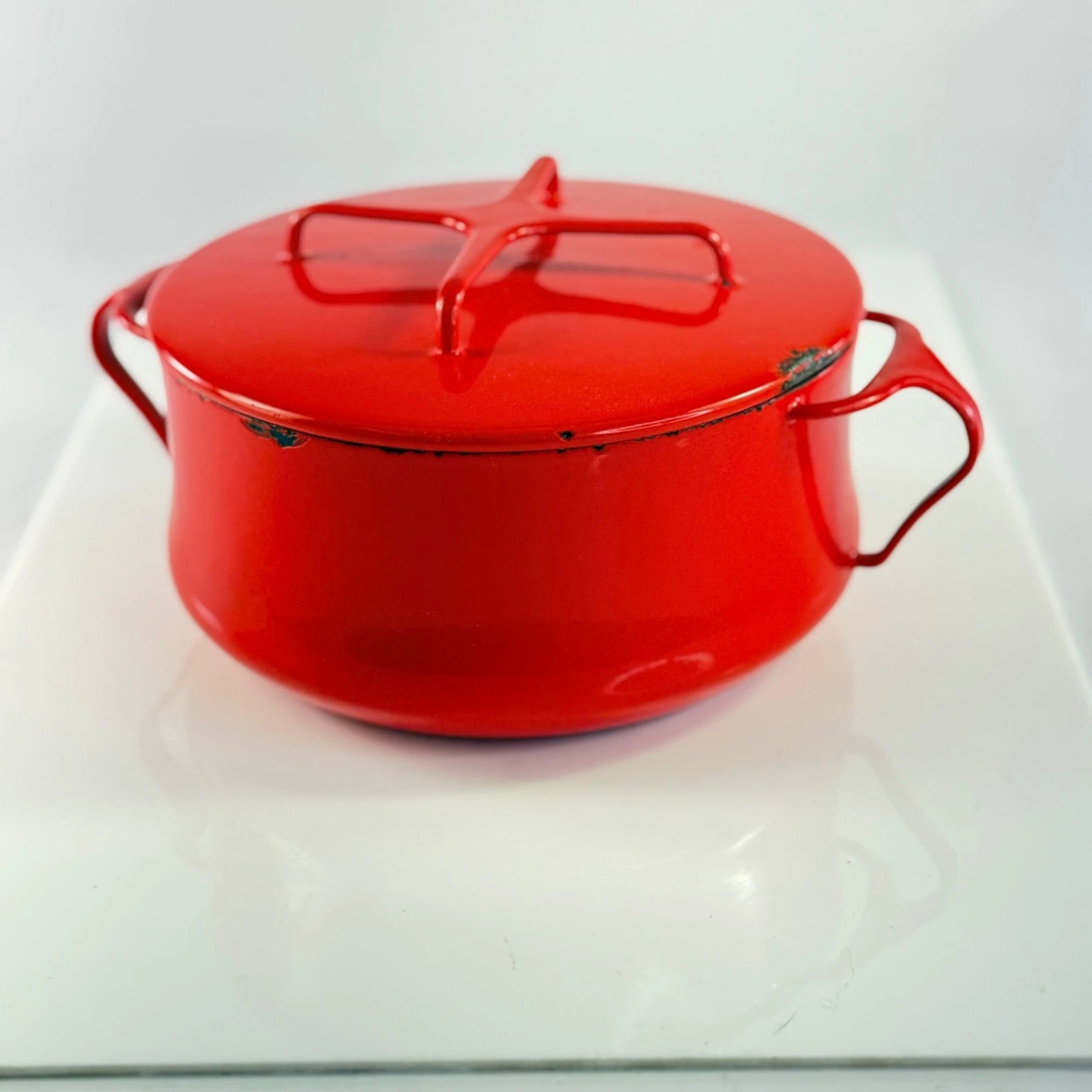 DANSK Kobenstyle RED Stockpot Large 10" Diam 4.75" Deep Lid Denmark IHQ 5 Quart