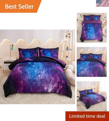 Fun and Cozy Purple Space Twin Comforter Set - Perfect for Kids' Bedrooms