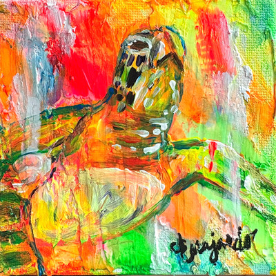 Guajardo Original Art: Turtle Talk 4X4 Canvas Signed Home Decor