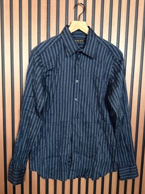 Corneliani Trend Dress Shirt 16 / 41 Mens Blue Striped Long Sleeve Collared