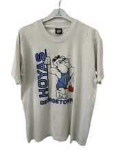 Vintage Georgetown Hoyas T-Shirt USA Made Screen Stars Best Bulldog Mascot L #64
