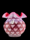 Fenton Cranberry Opalescent Heart Optic Vase Signed Scott K Fenton 4.25" T ❤️
