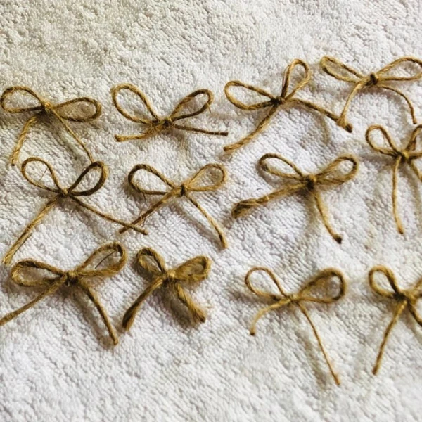 12 x Twine Jute Mini Ribbon Bows Crafts Wedding Cards Sewing , Tie Rustic Décor - Image 2 of 3