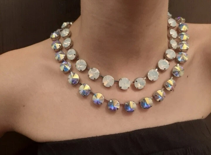 Aurora Borealis Rivoli Crystal Necklace White Opal Collet Anna Wintour Jewelry - Image 2 of 4