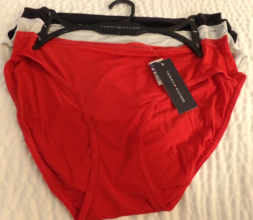 WOMEN'S, PANTIES, TOMMY HILFIGER, 3 PACK BIKINI (RED, GRAY, BLACK), NEW, SIZE L - Picture 2 of 9