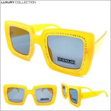 EXAGGERATED Classy Modern Retro Style SUNGLASSES Square Funky Bling Peach Frame