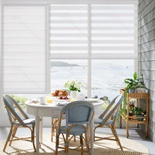 Changshade Cordless Window Blinds Light Filtering Zebra Roller Shade White/Gray