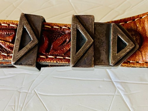 4 PC STERLING SILVER BUCKLE SET ON BRAIDED HORSE HAIR WESTERN VINTAGE BELT - Picture 3 of 9