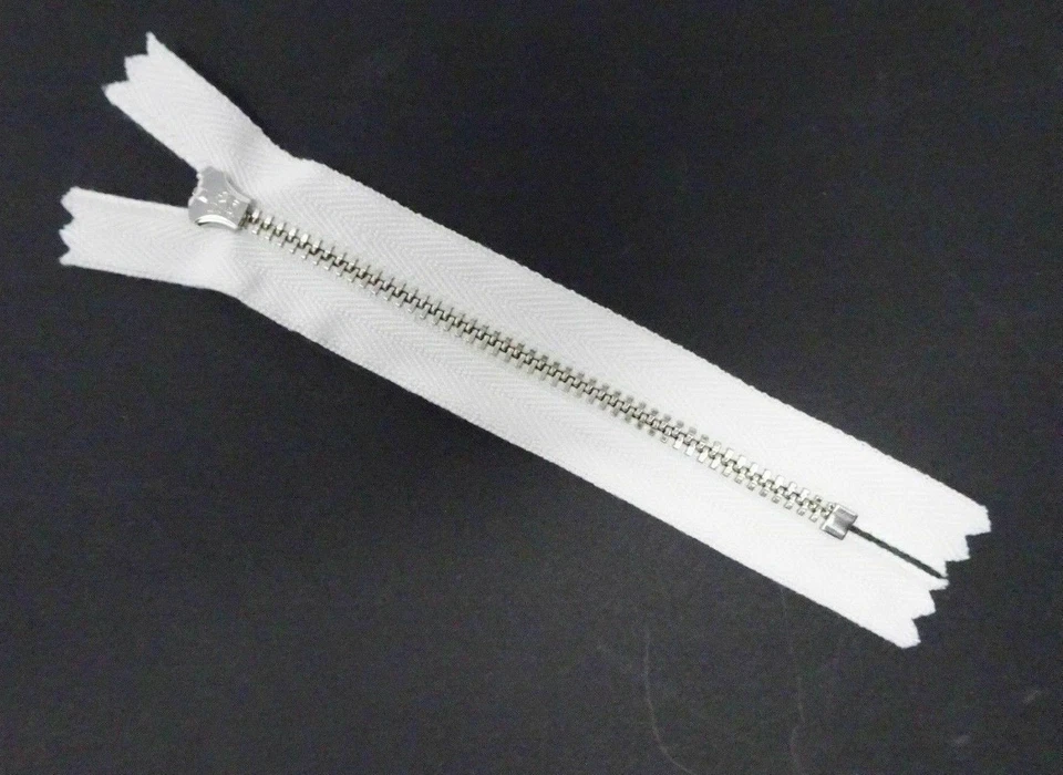 YKK Close-End White Zipper, Shiny Nickel Metal Teeth 5" - 3 zippers - Image 2 of 2