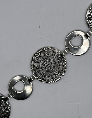 Mayan Vintage Serling Silver Braclet with Three Calendar Links 7.5 in
